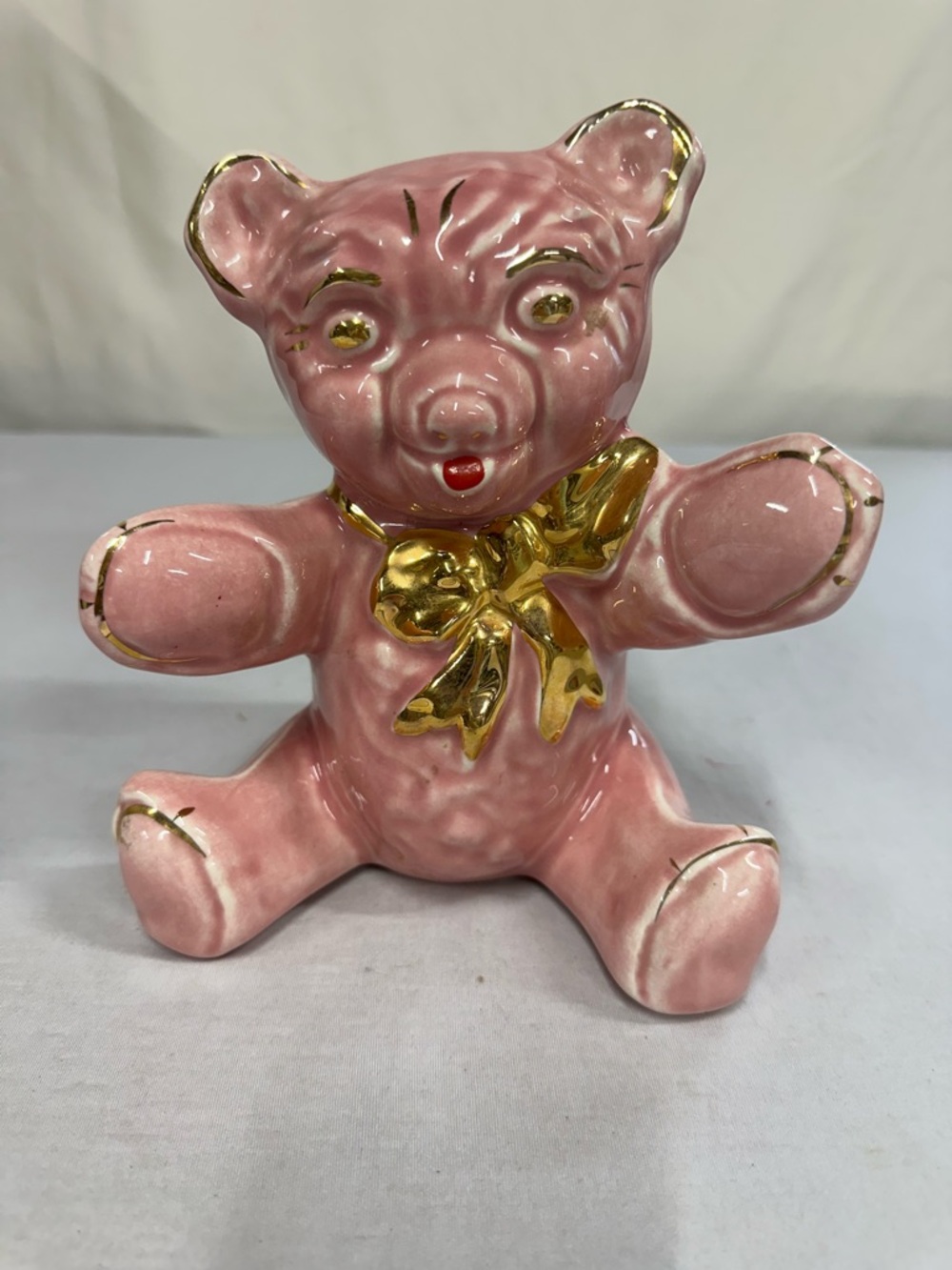 Vintage Pearl China Company Pink Teddy Bear Piggy Bank